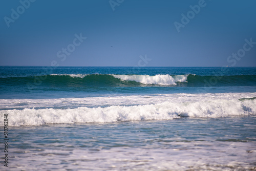 Fototapeta Naklejka Na Ścianę i Meble -  Blue ocean waves. Panorama on sea, beautiful seascape, tropical sea. Ocean or sea waves, nature concept.