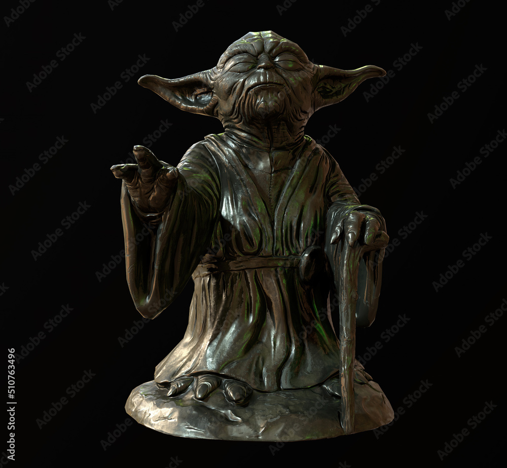 Naklejka premium Yoda figurine 3d rendering on black background