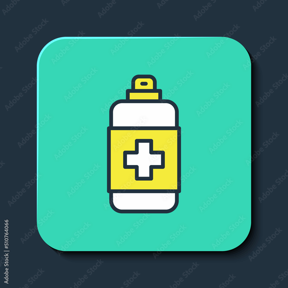 Filled outline Bottle of liquid antibacterial soap with dispenser icon isolated on blue background. Antiseptic. Disinfection, hygiene, skin care. Turquoise square button. Vector Filled outline Bottle of liquid antibacterial soap with dispenser icon isolated on blue background. Antiseptic. Disinfection, hygiene, skin care. Turquoise square button. Vector