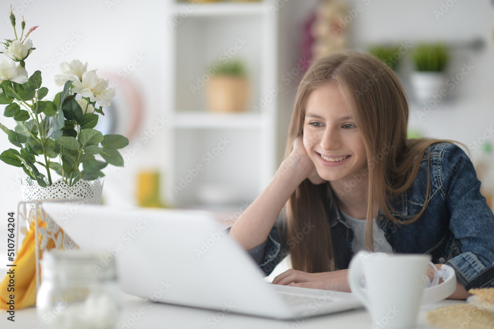 beautiful girl using laptop at home beautiful girl using laptop at home