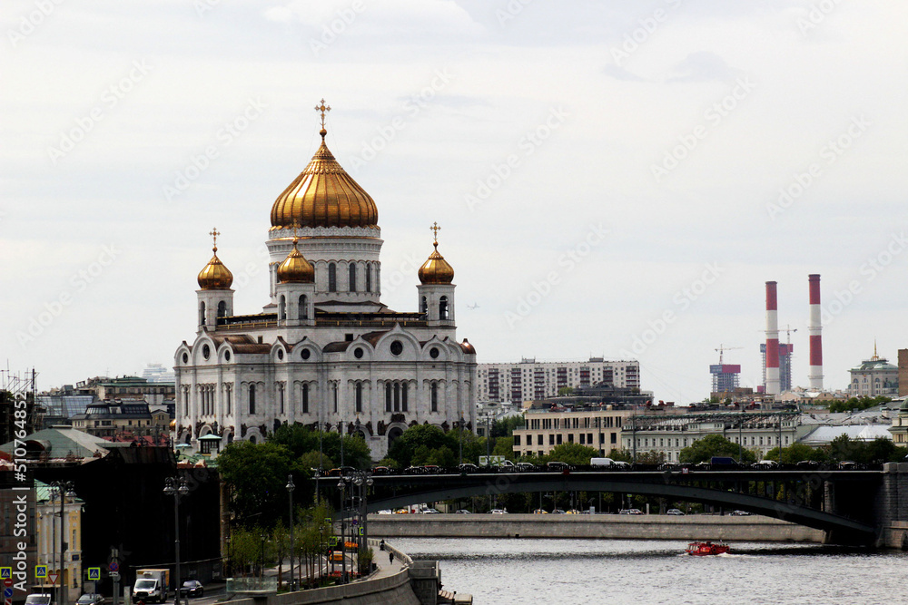 Cathedral on the river bank in Moscow.