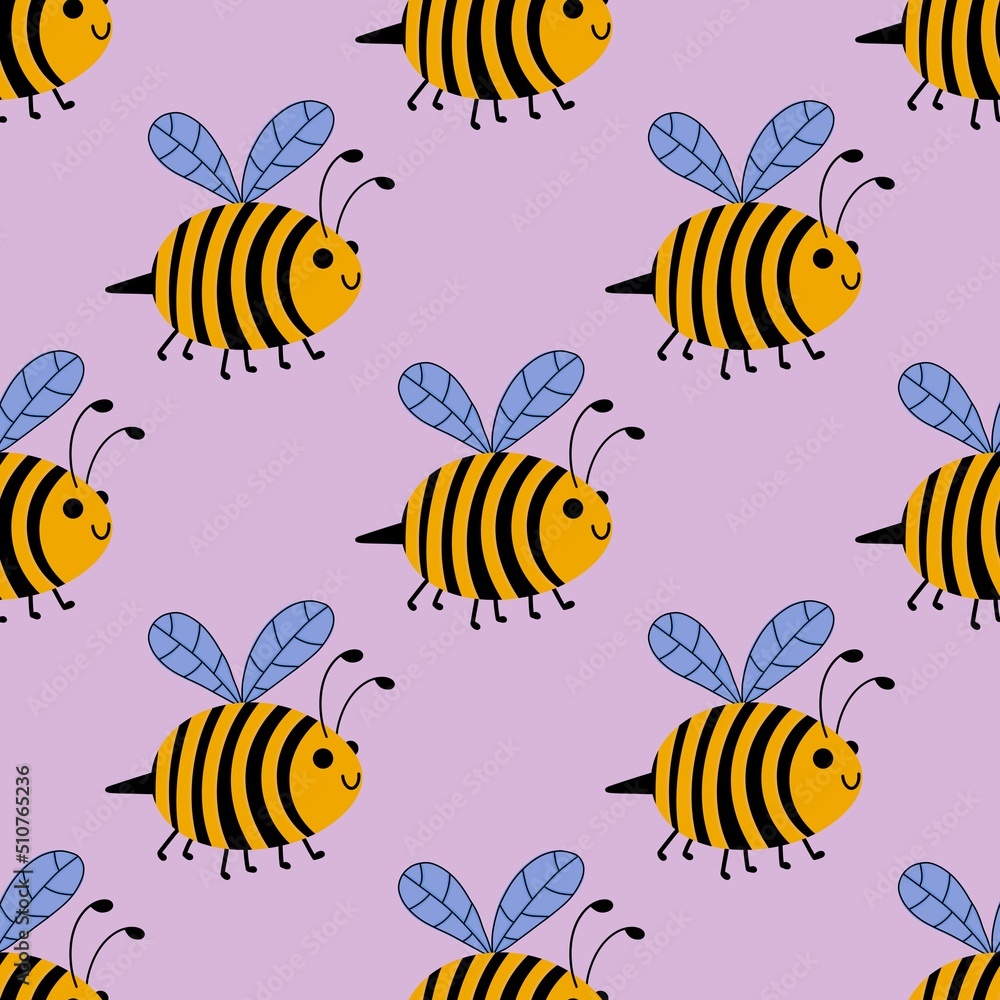 Kids seamless bee pattern for fabrics and packaging and gifts and cards and linens and wrapping paper Kids seamless bee pattern for fabrics and packaging and gifts and cards and linens and wrapping paper
