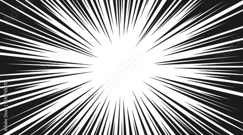 Manga speed burst frame. Radial anime speed lines. Crash zoom effect for comic book. Radial lines overlay template. Manga brust frame. Cartoon boom effect. Vector illustration on white background.