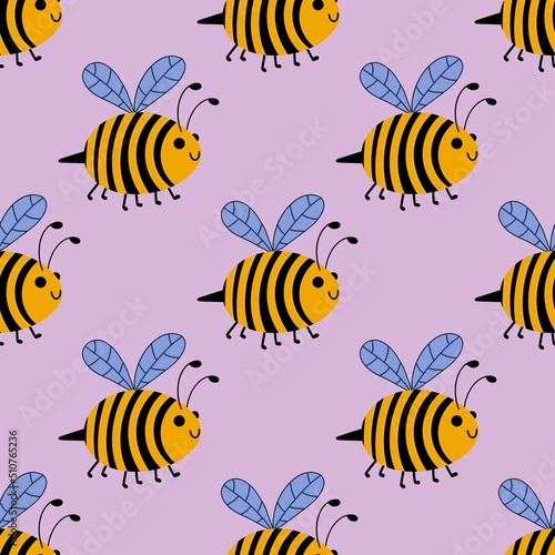 Kids seamless bee pattern for fabrics and packaging and gifts and cards and linens and wrapping paper © Tetiana
