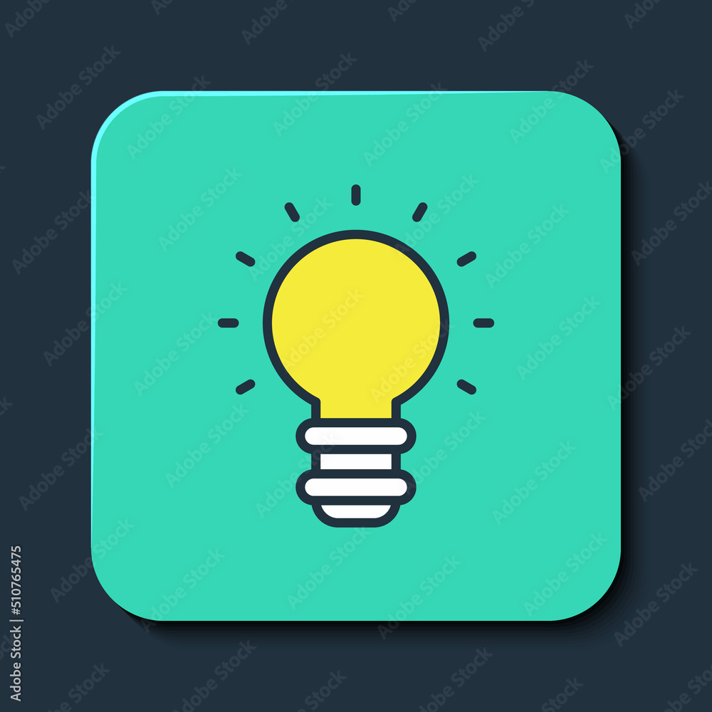 Filled outline Creative lamp light idea icon isolated on blue background. Concept ideas inspiration, invention, effective thinking, knowledge and education. Turquoise square button. Vector Filled outline Creative lamp light idea icon isolated on blue background. Concept ideas inspiration, invention, effective thinking, knowledge and education. Turquoise square button. Vector