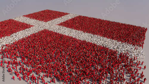 Danish Flag formed from a Crowd of People. Banner of Denmark on White. photo