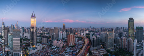 Print op canvas panoramic view of shanghai cityscape