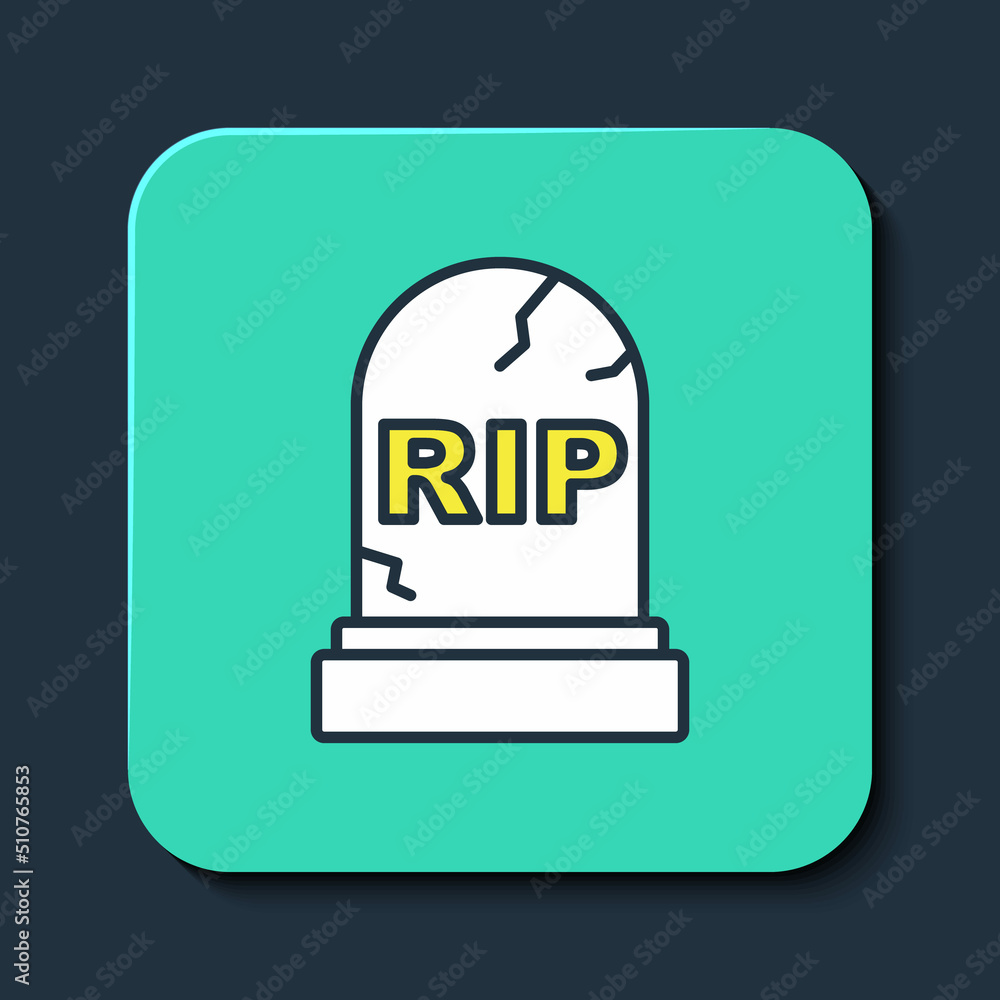 Filled outline Tombstone with RIP written on it icon isolated on blue background. Grave icon. Happy Halloween party. Turquoise square button. Vector Filled outline Tombstone with RIP written on it icon isolated on blue background. Grave icon. Happy Halloween party. Turquoise square button. Vector
