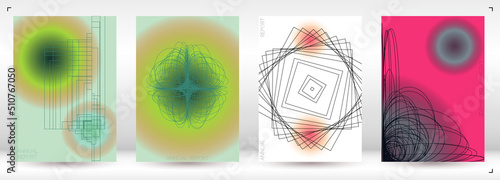 Minimal Minimal Geometric Vector Poster Design with Lines and Gradient Colorful Circles. Collection of Abstract Backgrounds for Covers, Flyers, Templates, Booklets, Cards, Brochures, Branding, etc.