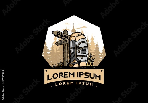 Mountain bag beside the way sign illustration