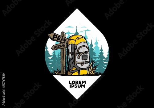Mountain bag beside the way sign illustration
