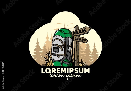 Mountain bag beside the way sign illustration