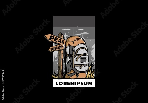 Mountain bag beside the way sign illustration