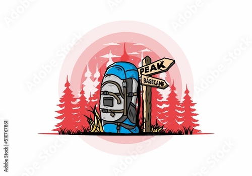 Mountain bag beside the way sign illustration