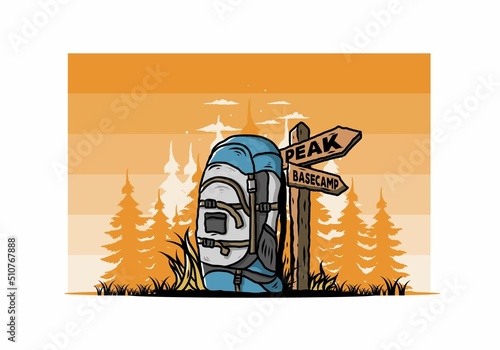 Mountain bag beside the way sign illustration
