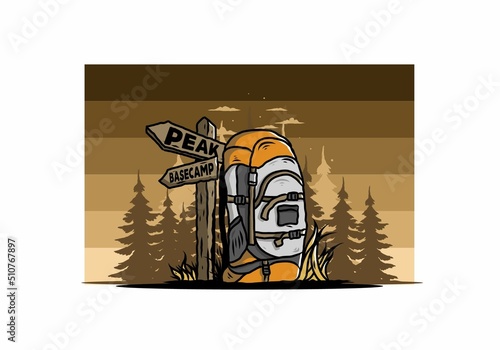 Mountain bag beside the way sign illustration