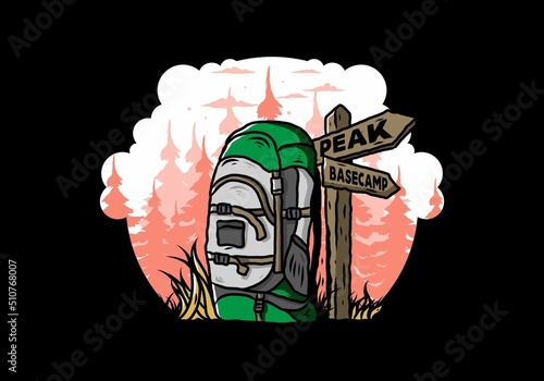 Mountain bag beside the way sign illustration