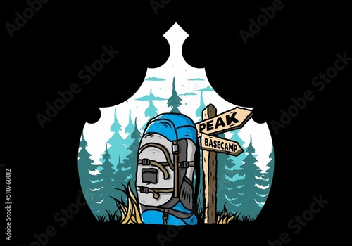 Mountain bag beside the way sign illustration photo