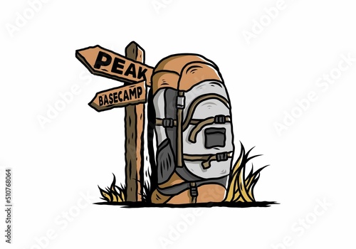 Mountain bag beside the way sign illustration