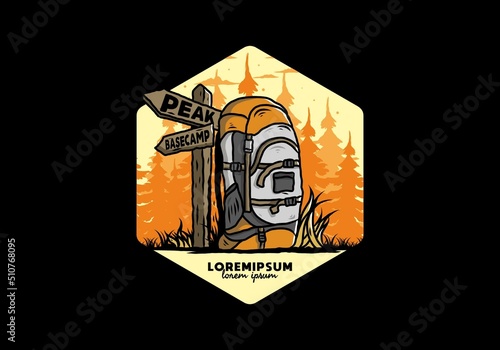 Mountain bag beside the way sign illustration