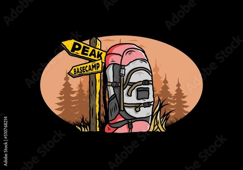 Mountain bag beside the way sign illustration