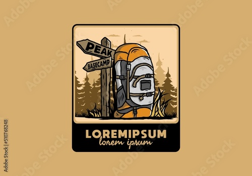 Mountain bag beside the way sign illustration