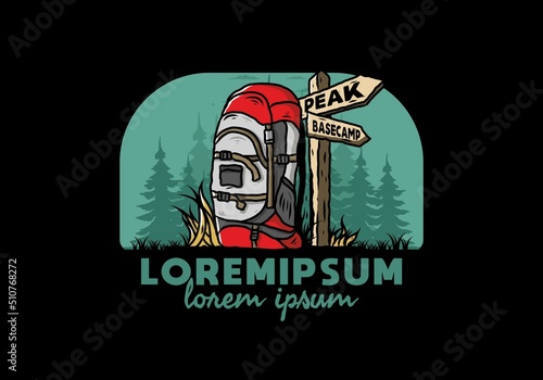 Mountain bag beside the way sign illustration