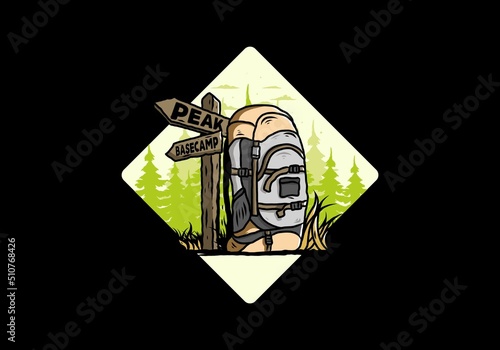 Mountain bag beside the way sign illustration
