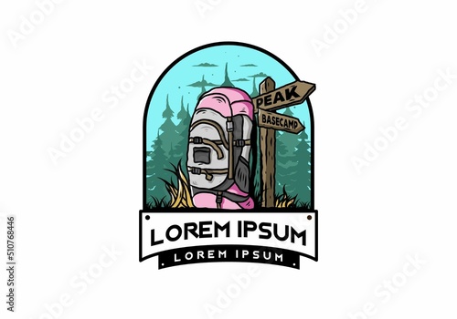 Mountain bag beside the way sign illustration