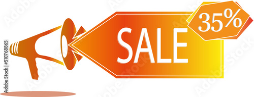 orange discount advertising with a shout with the inscription of the sale and the percentage of the discount, 2D image imimalism ,Print