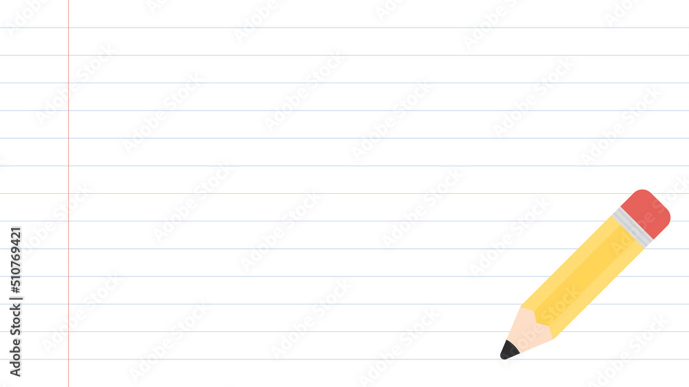 Cute yellow pencil on lined paper presentation background. Back to school concept. Flat vector illustration. Cute yellow pencil on lined paper presentation background. Back to school concept. Flat vector illustration.
