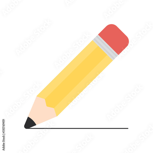 Yellow pencil icon. Flat vector illustration.