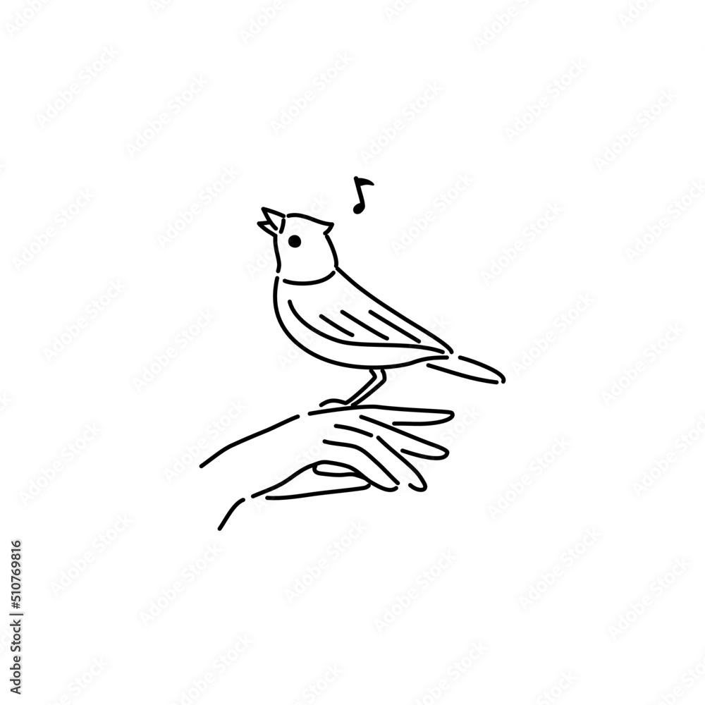 Fototapeta premium Little bird on the hand, vector symbol design