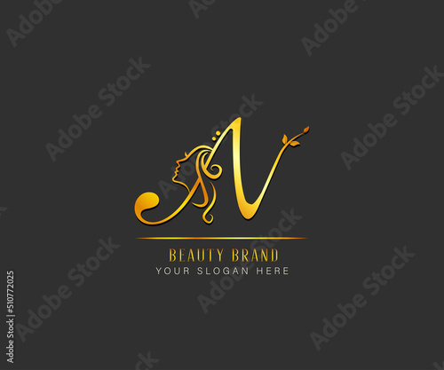 elegant beauty and spa treatment letter N logo. letter N luxury beauty face logo. logo template for beaauty spa and treatment