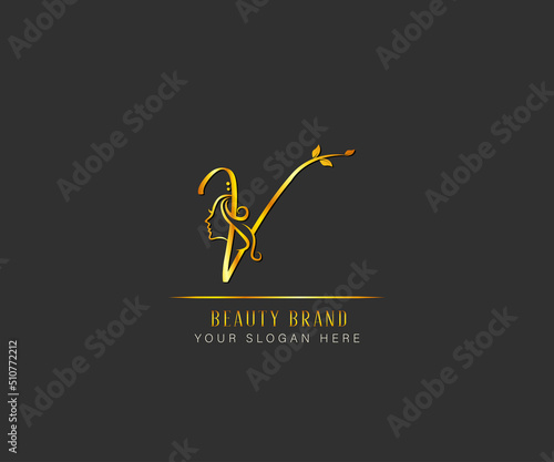 elegant beauty and spa treatment letter V logo. letter V luxury beauty face logo. logo template for beaauty spa and treatment