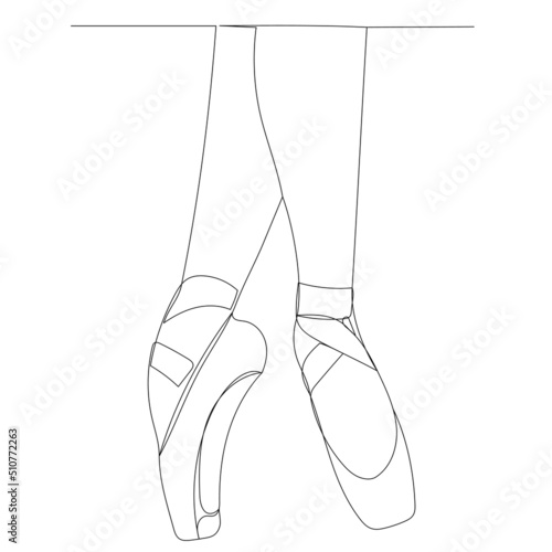 ballerina feet drawing by one continuous line, sketch vector
