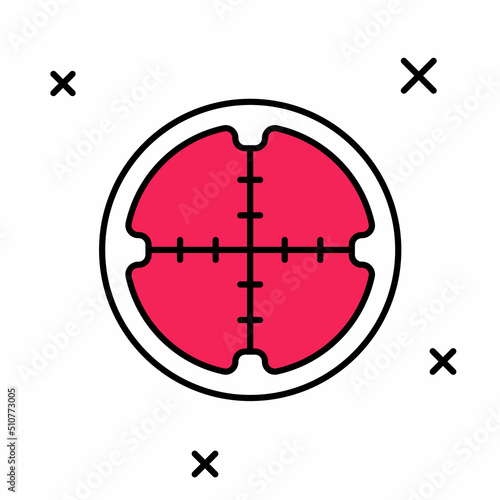 Filled outline Sniper optical sight icon isolated on white background. Sniper scope crosshairs. Vector