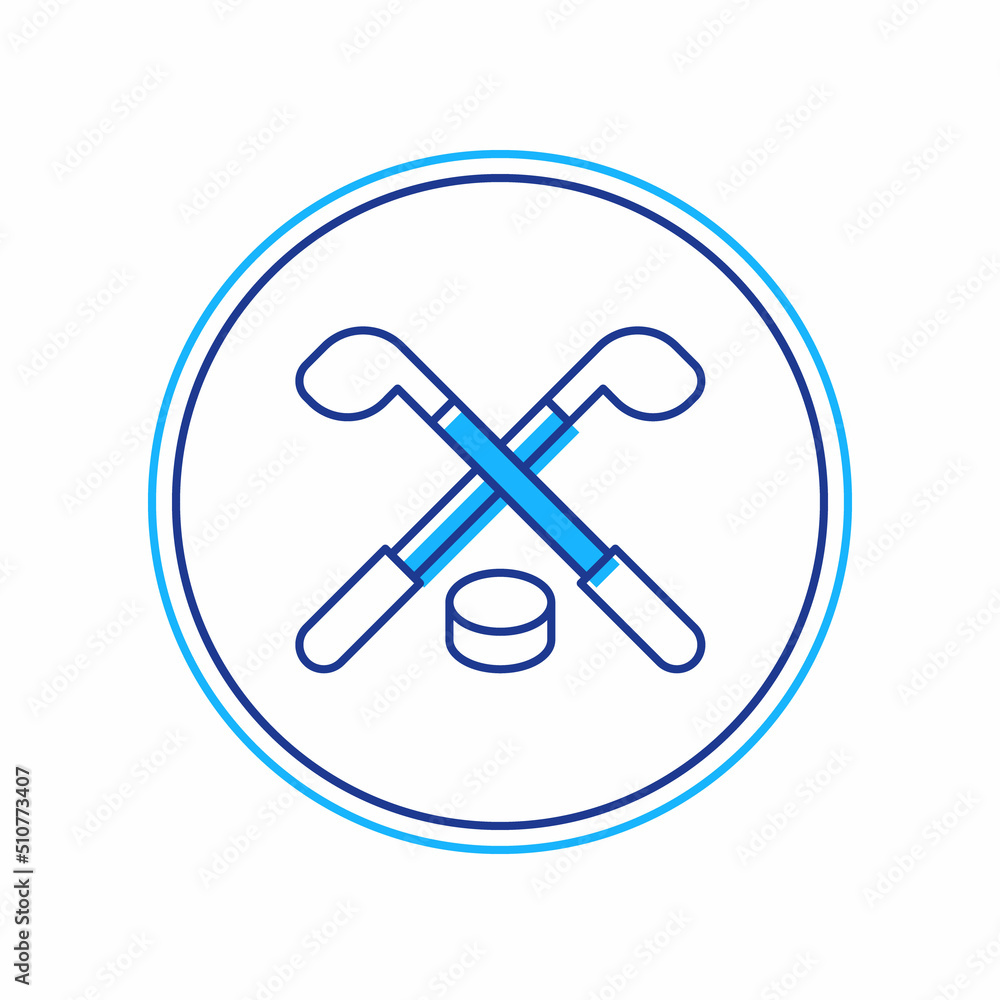 Filled outline Ice hockey sticks and puck icon isolated on white background. Game start. Vector Filled outline Ice hockey sticks and puck icon isolated on white background. Game start. Vector