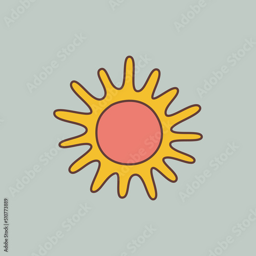Doodle sun icon in retro style. Isolated vector symbol groovy sun for stickers, posters and cards design.