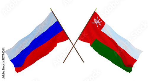 Background for designers  illustrators. National Independence Day. Flags of Russia and Oman