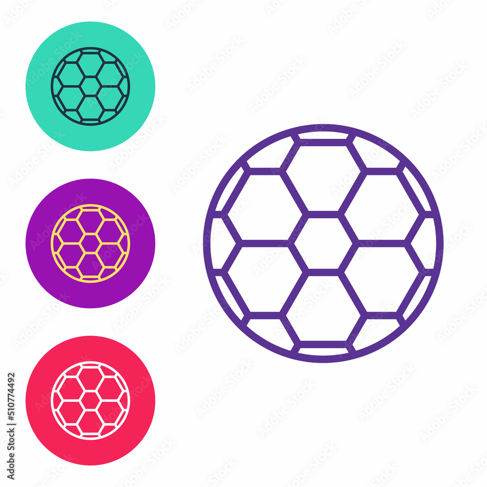 Obraz premium Set line Soccer football ball icon isolated on white background. Sport equipment. Set icons colorful. Vector