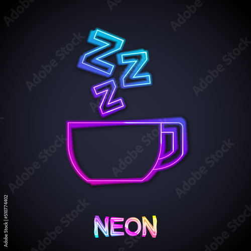 Glowing neon line Chamomile tea icon isolated on black background. A useful therapeutic drink from flowers of chamomile medicinal. Vector