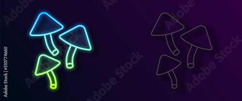 Glowing neon line Mushroom icon isolated on black background. Vector