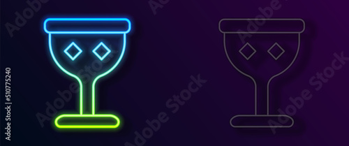 Glowing neon line Medieval goblet icon isolated on black background. Holy grail. Vector