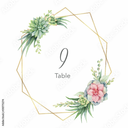 Watercolor vector hand painted wedding invitation card template.