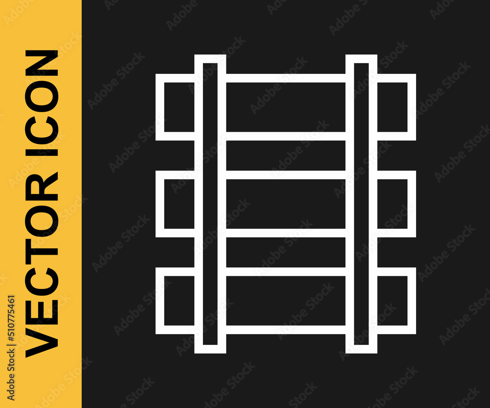 White line Railway, railroad track icon isolated on black background. Vector White line Railway, railroad track icon isolated on black background. Vector