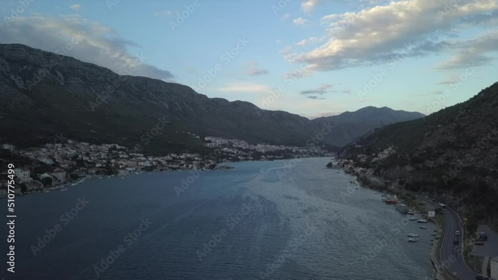 Windy blue evening flight into Dubrovnik inner harbour, Croatia Windy blue evening flight into Dubrovnik inner harbour, Croatia