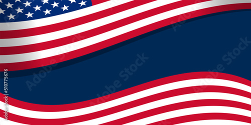 Concept of the Fourth of July independence day with flying American flag over blue background.