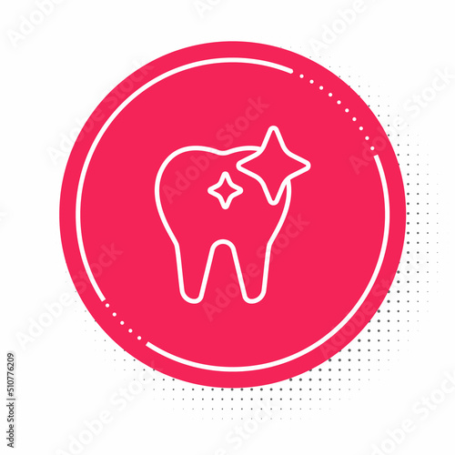 White line Tooth whitening concept icon isolated on white background. Tooth symbol for dentistry clinic or dentist medical center. Red circle button. Vector