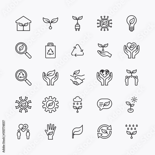 Eco logo flat line icons set. ecology system clean energy. simple design vector
